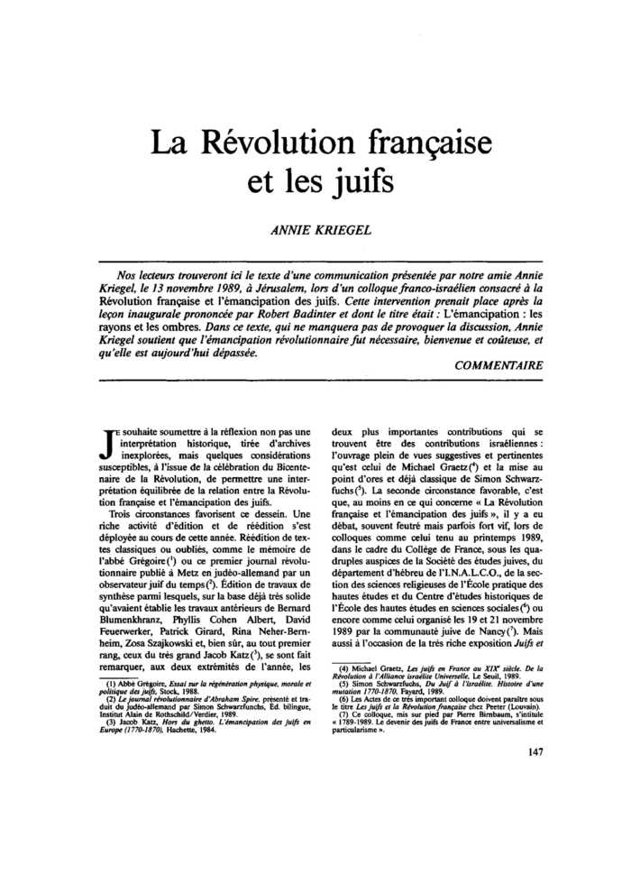 La Révolution française et les juifs
 – page 1