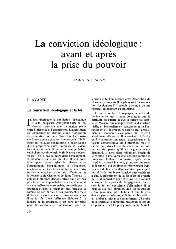 La conviction idéologique : avant et après la prise du pouvoir
 – page 1