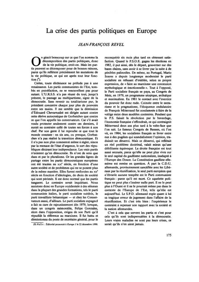 La crise des partis politiques en Europe
 – page 1