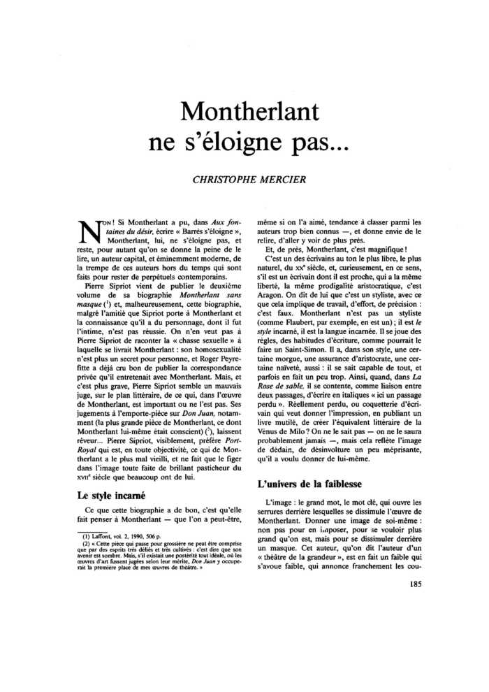 Montherlant ne s’éloigne pas…
 – page 1