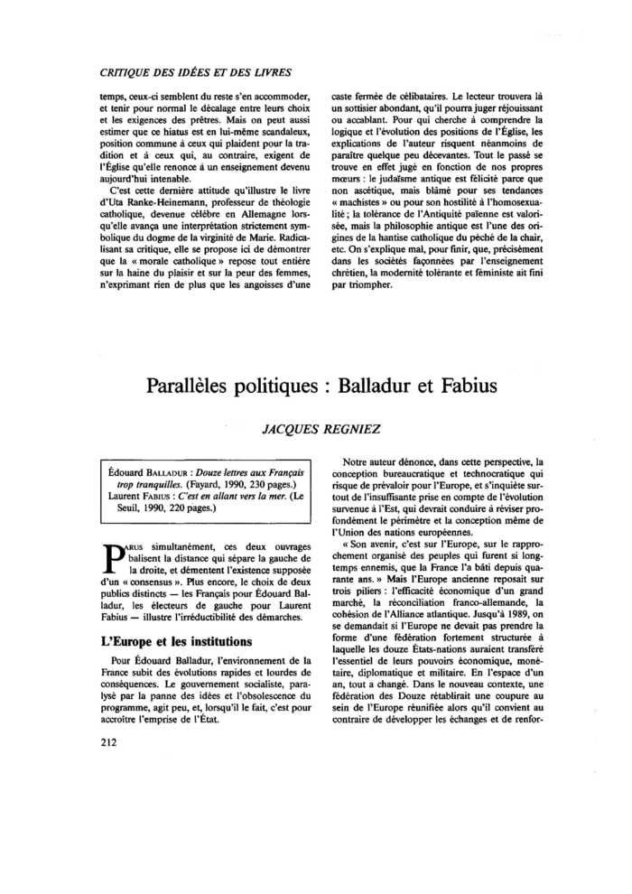 Parallèles politiques : Balladur et Fabius
 – page 1