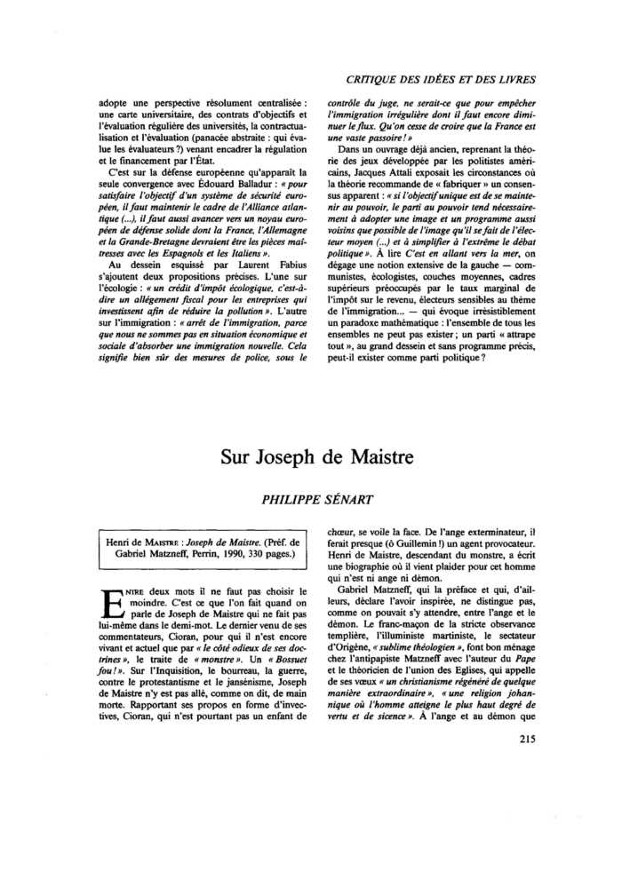 Sur Joseph de Maistre
 – page 1