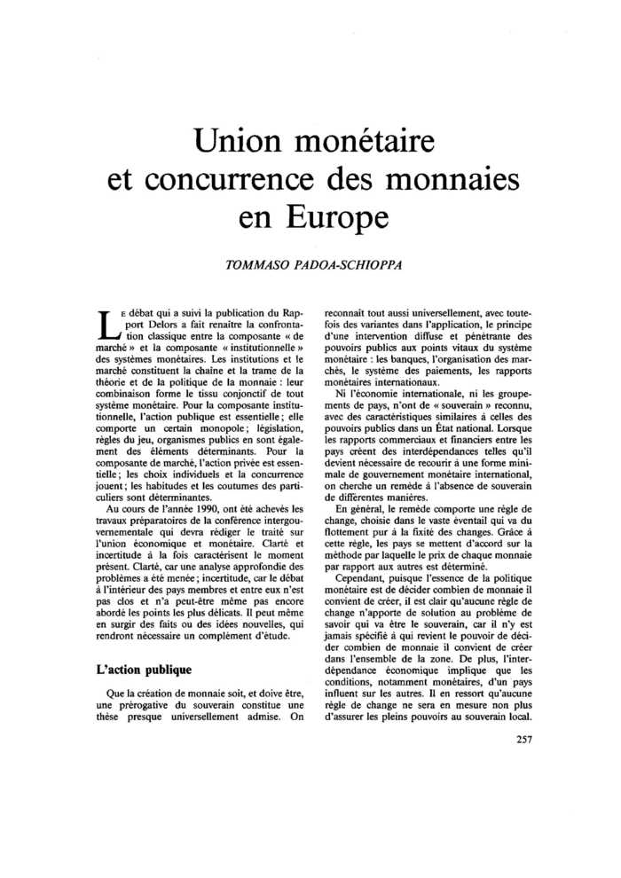 Union monétaire et concurrence des monnaies en Europe
 – page 1