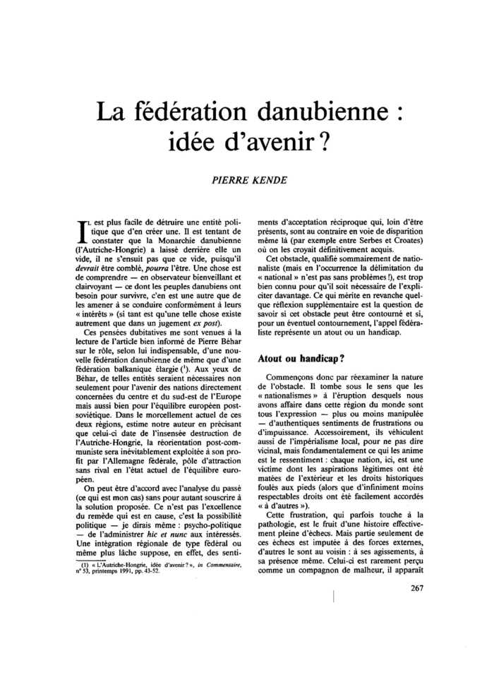 La fédération danubienne : idée d’avenir ?
 – page 1