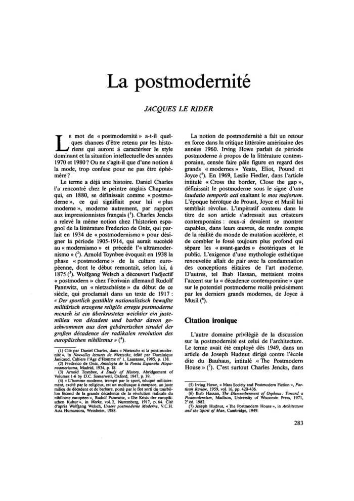 La postmodernité
 – page 1