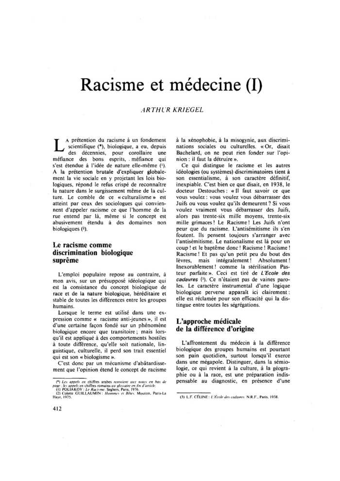 Racisme et médecine (I)
 – page 1