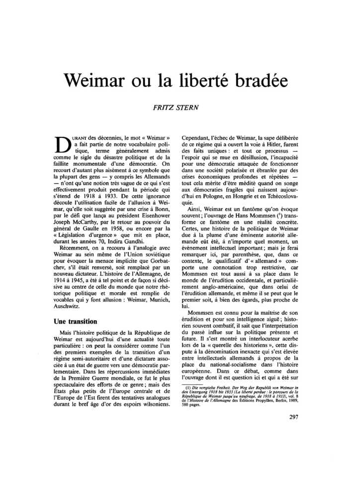 Weimar ou la liberté bradée
 – page 1