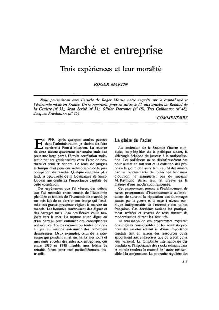 Marché et entreprise. Trois expériences et leur moralité
 – page 1