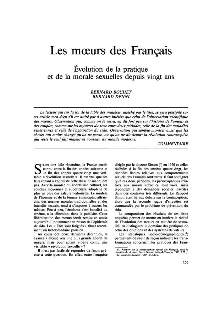 Les mœurs des Français. Évolution de la pratique et de la morale sexuelles depuis vingt ans
 – page 1