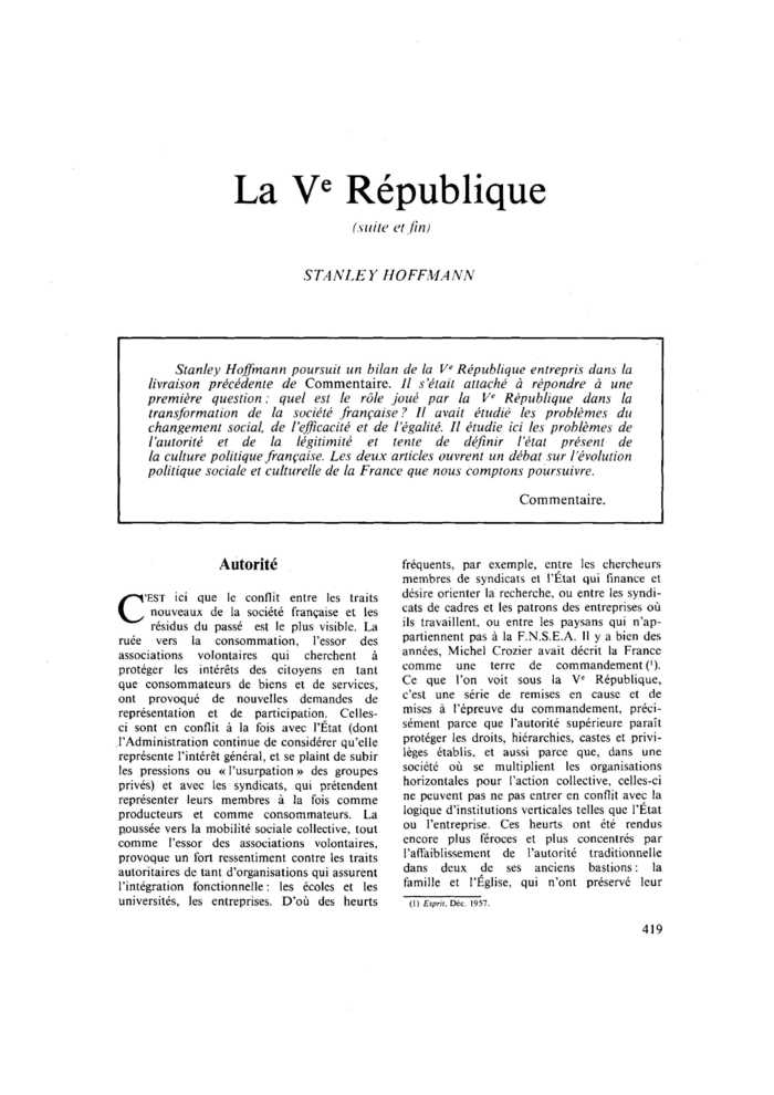 La Ve République (suite et fin)
 – page 1