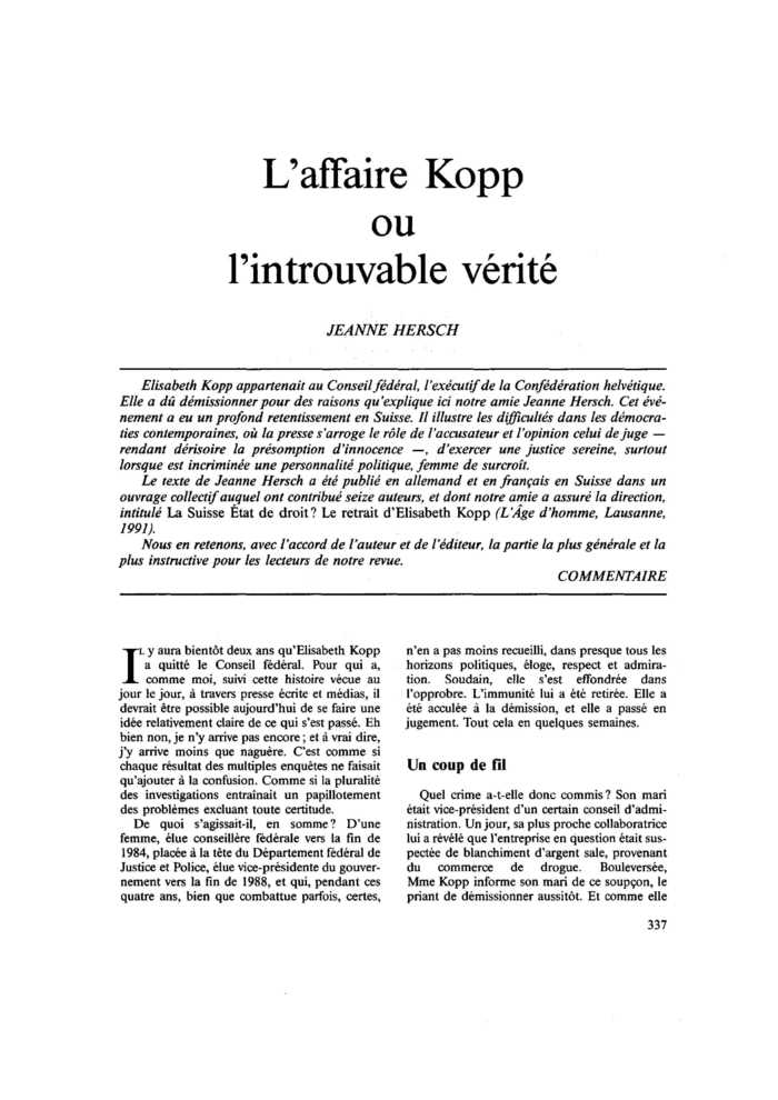 L’affaire Kopp ou l’introuvable vérité
 – page 1