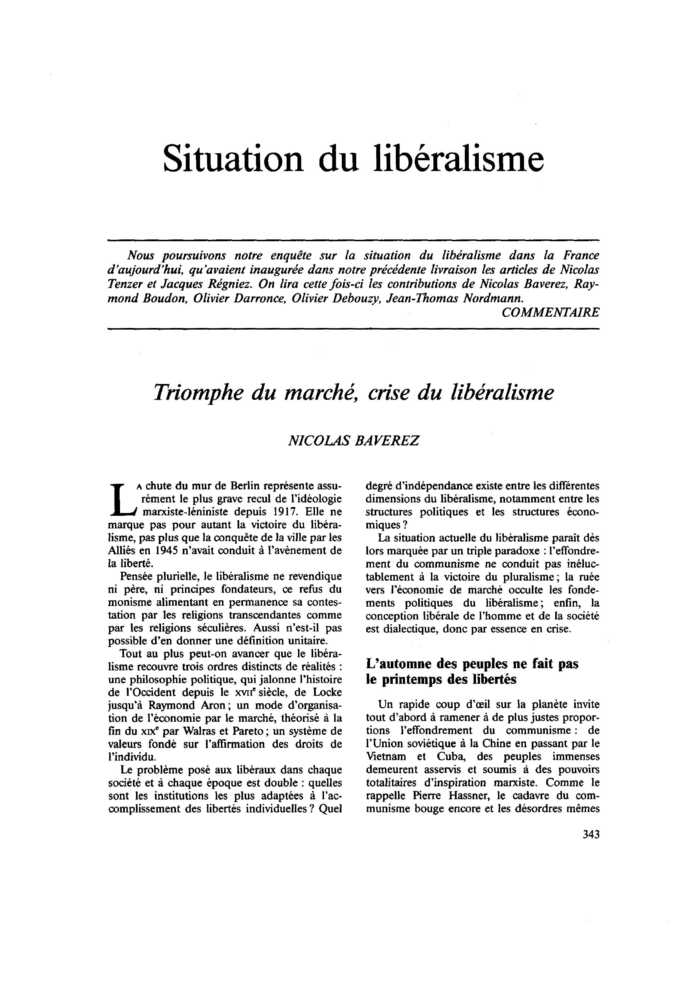 Triomphe du marché, crise du libéralisme
 – page 1