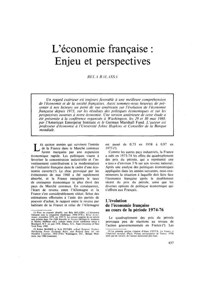 L’économie française : enjeu et perspectives
 – page 1