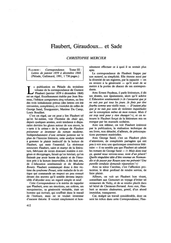 Flaubert, Giraudoux… et Sade
 – page 1