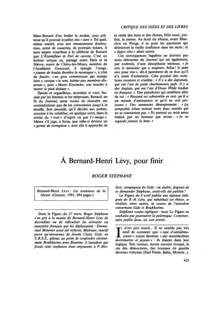 À Bernard-Henri Lévy, pour finir
 – page 1