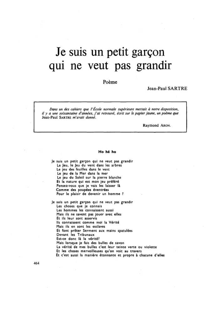 Je suis un petit garçon qui ne veut pas grandir. Poème
 – page 1