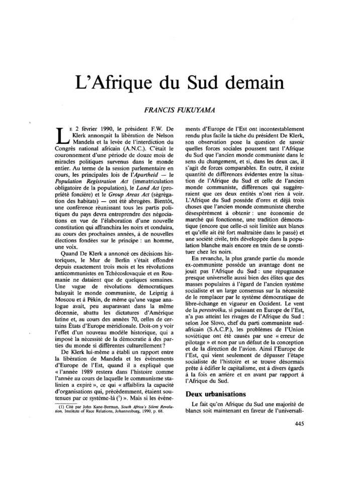 L’Afrique du Sud demain
 – page 1