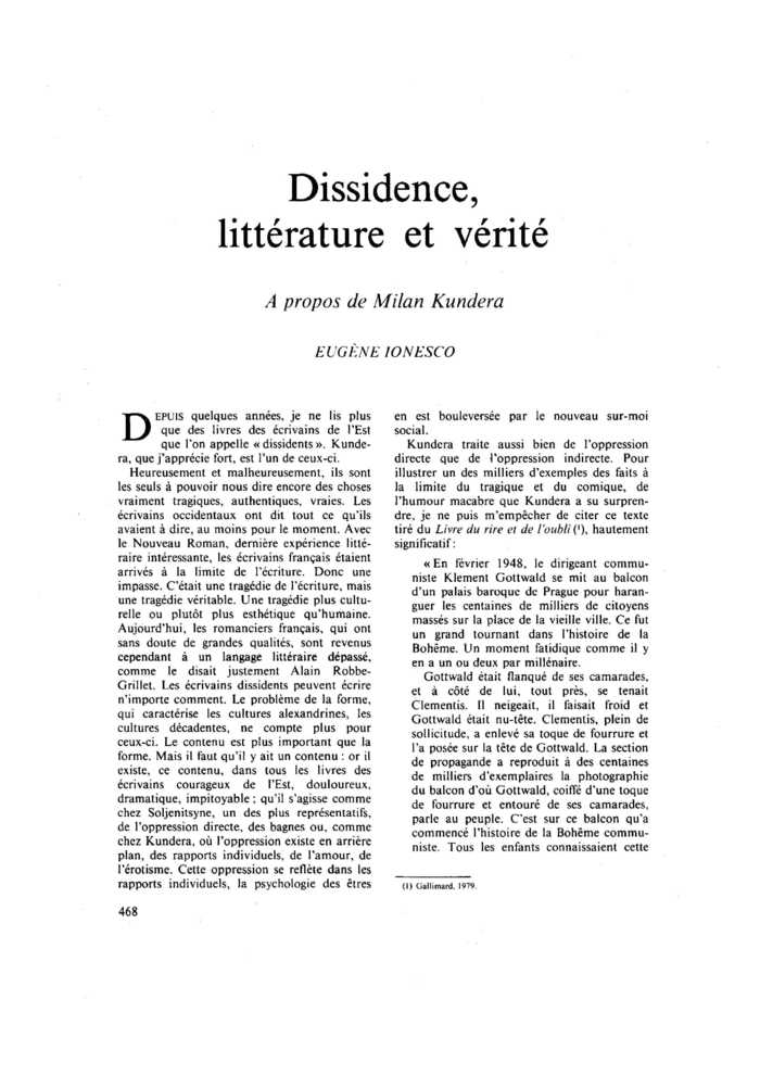 Dissidence, littérature et vérité
 – page 1