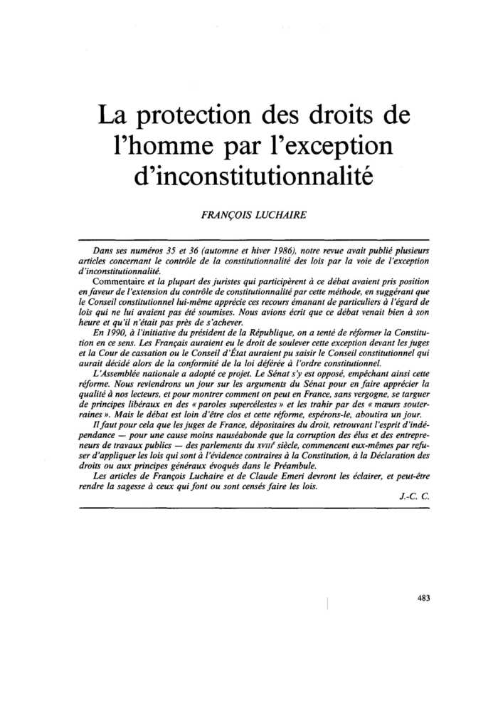 La protection des droits de l’homme par l’exception d’inconstitutionnalité
 – page 1