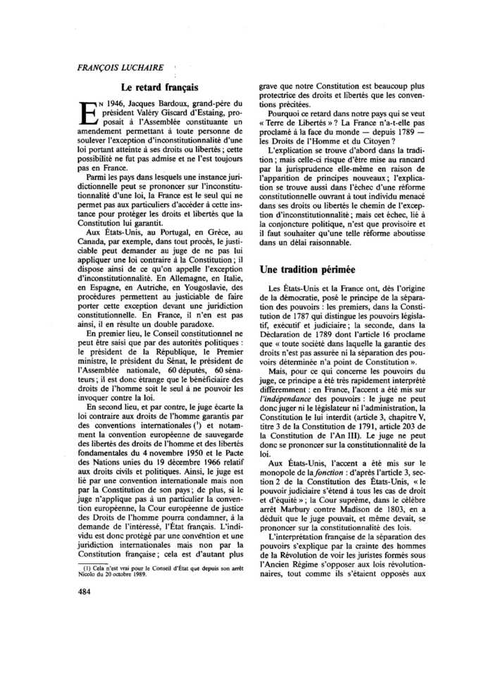 La protection des droits de l’homme par l’exception d’inconstitutionnalité (suite)
 – page 1