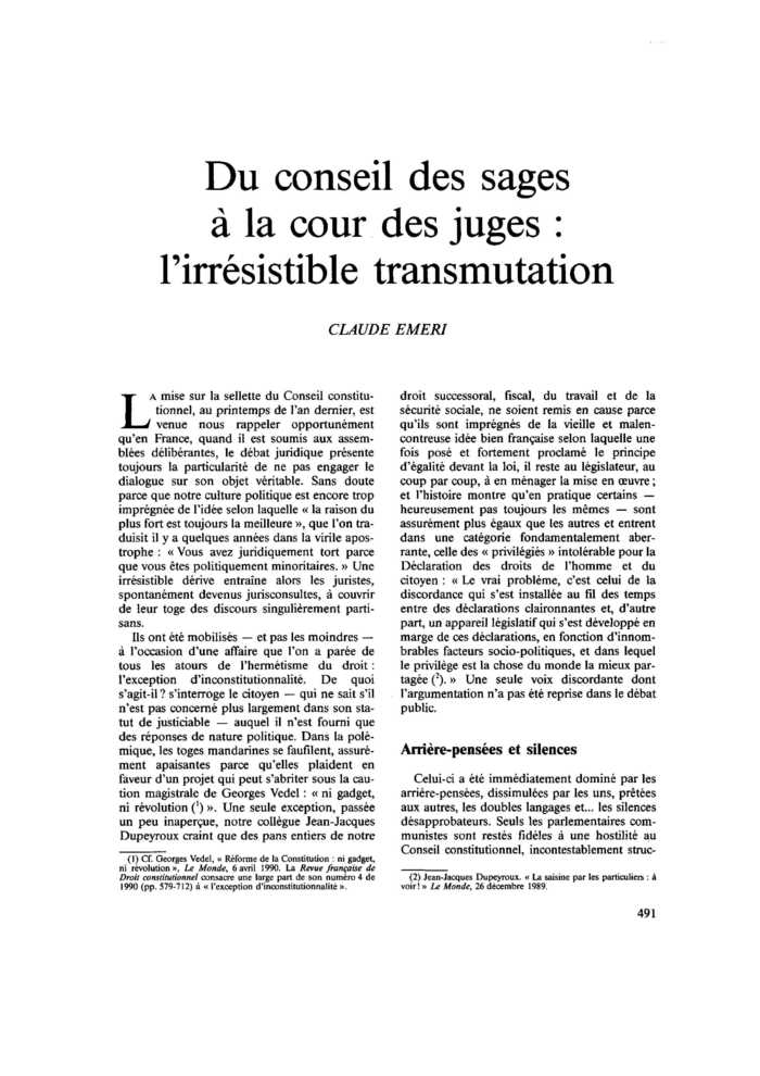 Du conseil des sages à la cour des juges : l’irrésistible transmutation
 – page 1