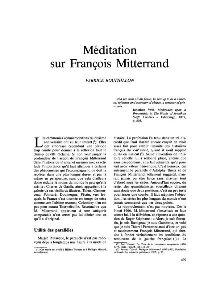 Méditation sur François Mitterrand
 – page 1