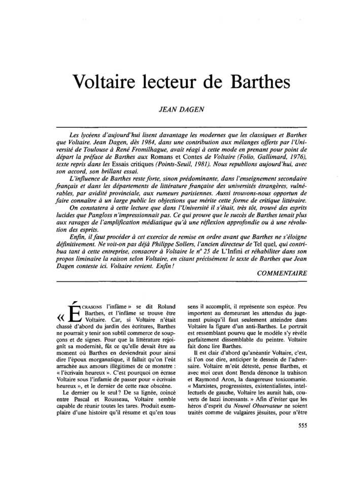 Voltaire lecteur de Barthes
 – page 1