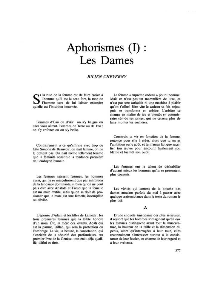 Aphorismes (I) : les Dames
 – page 1