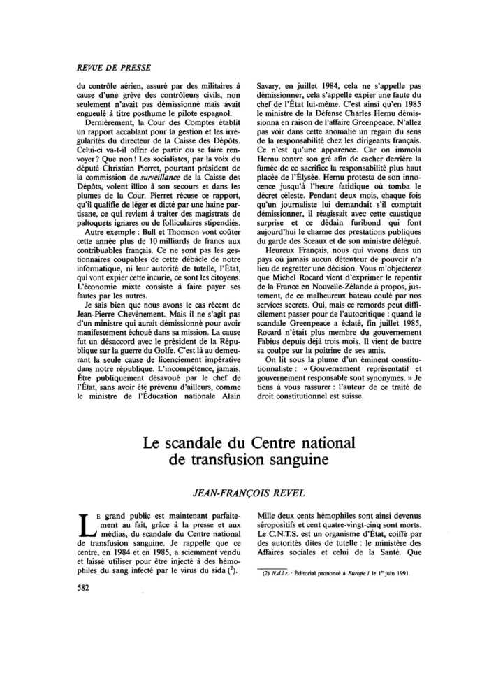 Le scandale du Centre national de transfusion sanguine
 – page 1