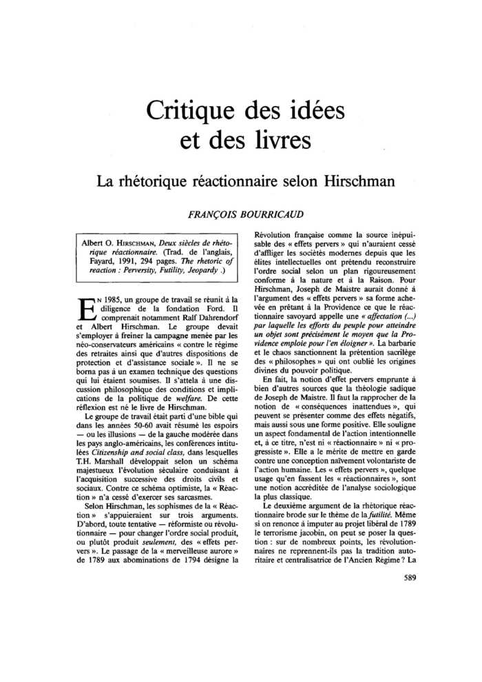 La rhétorique réactionnaire selon Hirschman
 – page 1
