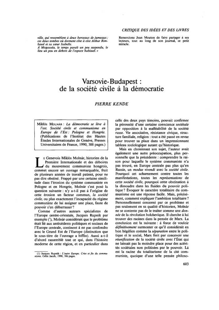 Varsovie-Budapest : de la société civile à la démocratie
 – page 1
