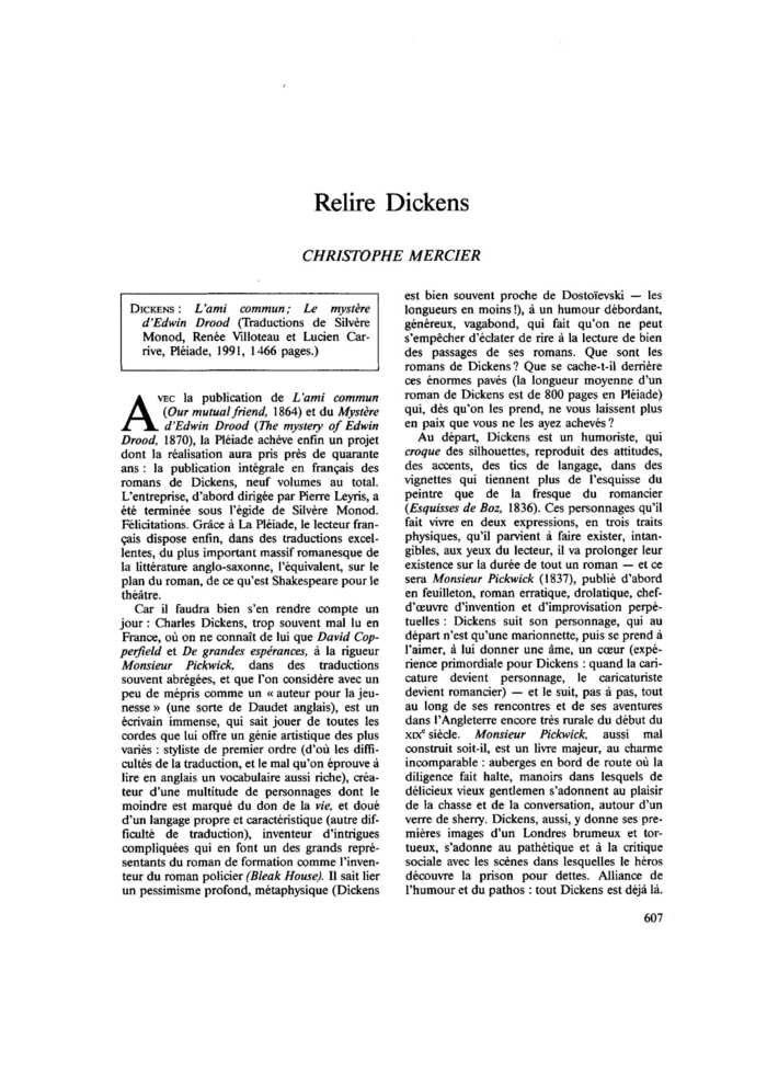 Relire Dickens
 – page 1