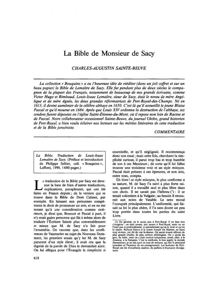 La Bible de Monsieur de Sacy
 – page 1