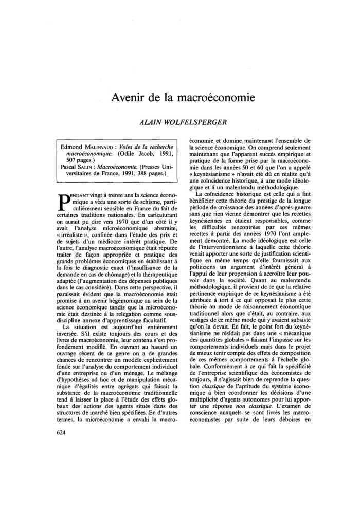 Avenir de la macroéconomie
 – page 1