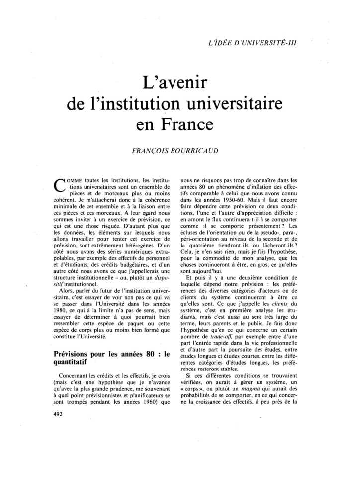 L’avenir de l’institution universitaire en France
 – page 1