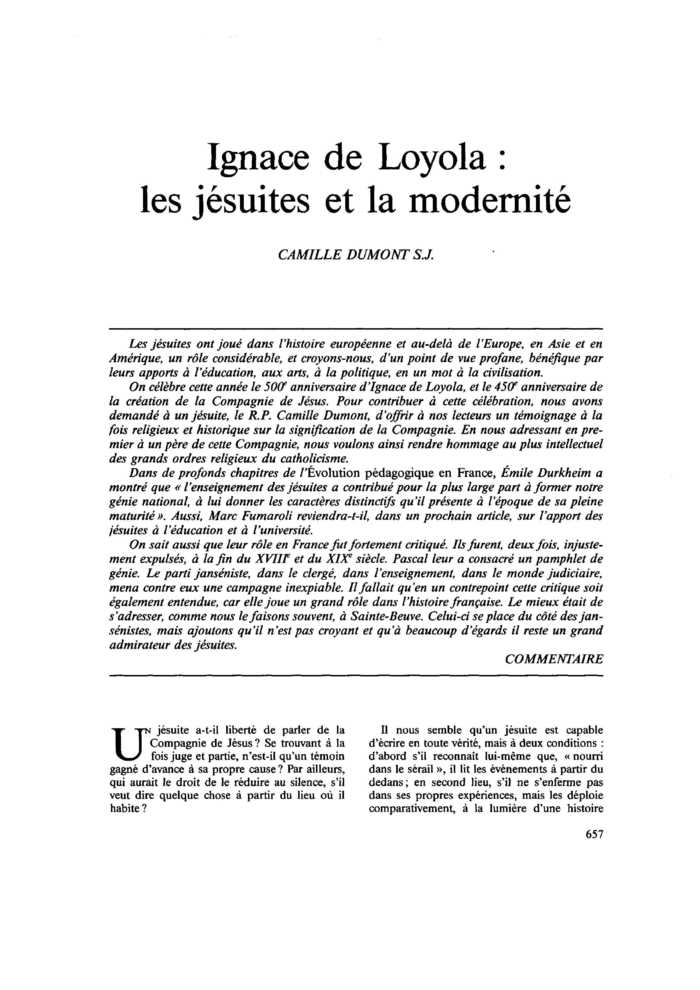 Ignace de Loyola : les jésuites et la modernité
 – page 1