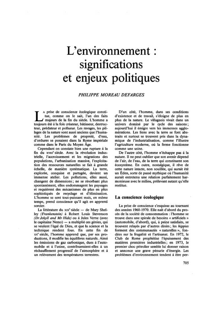 L&rsquo;environnement : significations et enjeux politiques
 – page 1
