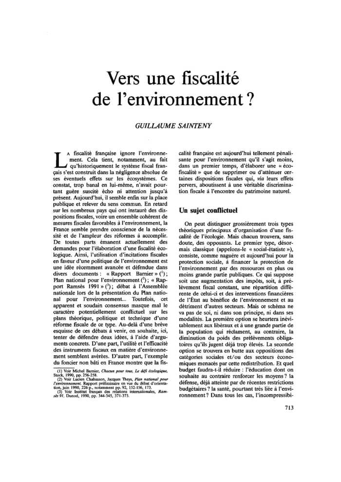 Vers une fiscalité de l’environnement ?
 – page 1