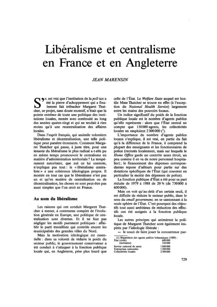 Libéralisme et centralisme en France et en Angleterre
 – page 1