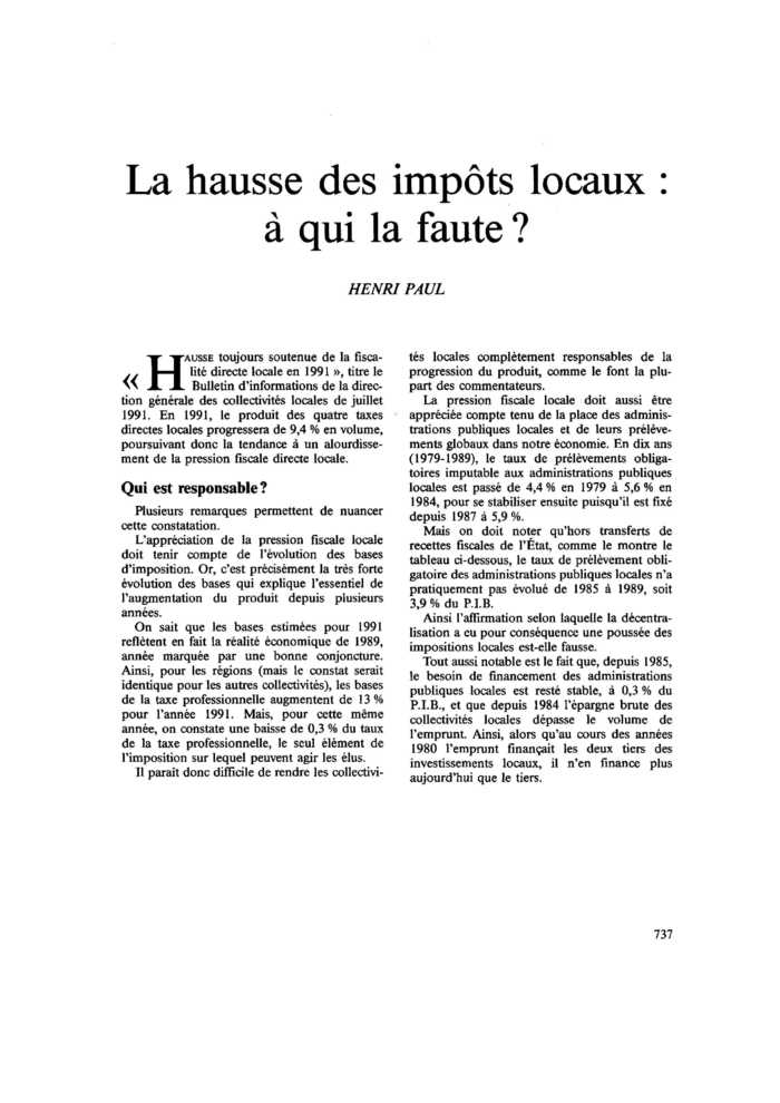 La hausse des impôts locaux : à qui la faute ?
 – page 1