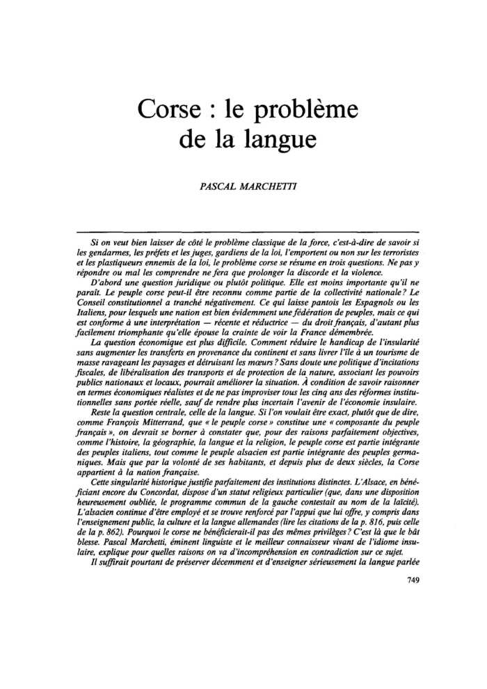 Corse : le problème de la langue
 – page 1