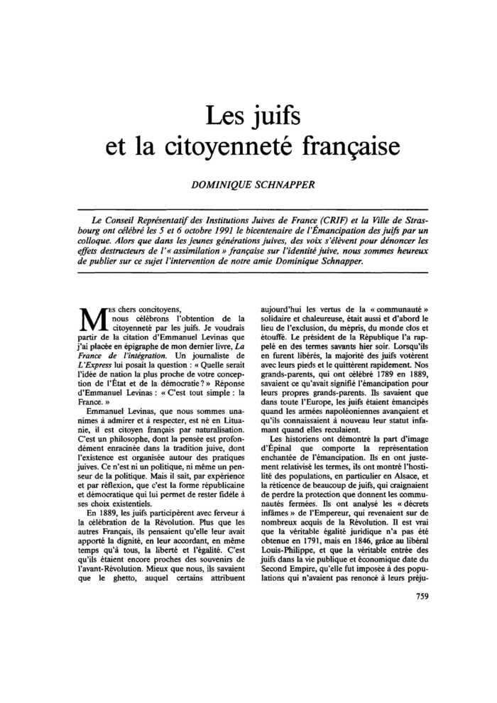 Les juifs et la citoyenneté française
 – page 1