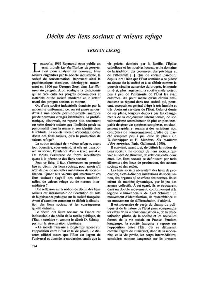 Déclin des liens sociaux et valeurs refuge
 – page 1