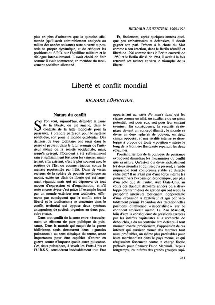 Liberté et conflit mondial
 – page 1