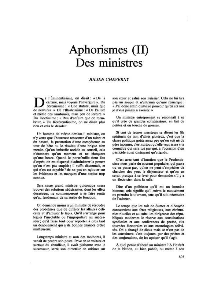 Aphorismes (II). Des ministres
 – page 1
