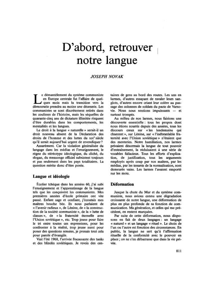 D’abord, retrouver notre langue
 – page 1