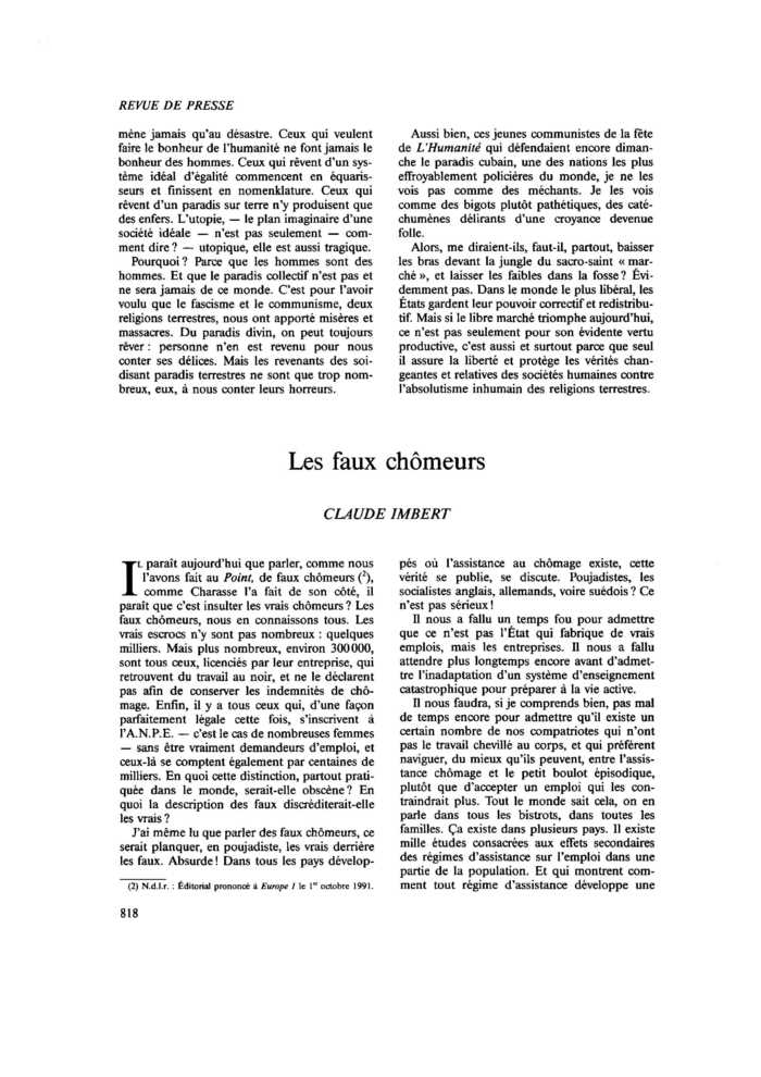 Les faux chômeurs
 – page 1