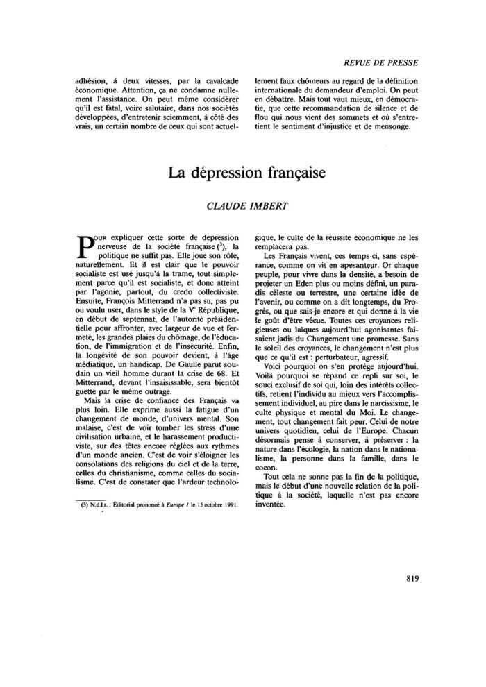 La dépression française
 – page 1