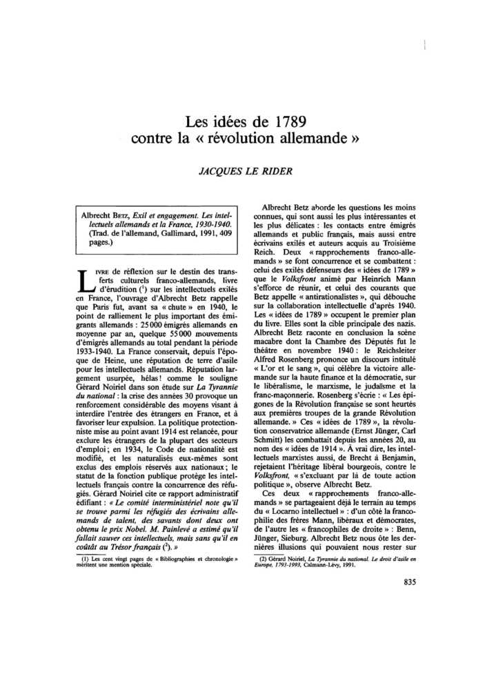 Les idées de 1789 contre la « révolution allemande »
 – page 1