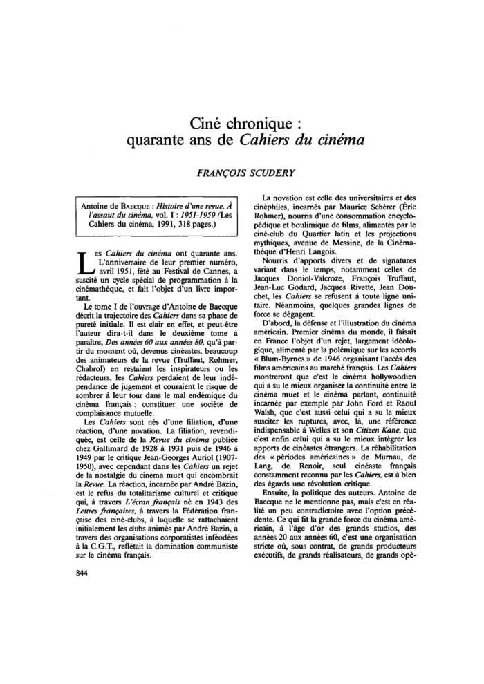 Ciné chronique : quarante ans de Cahiers du cinéma
 – page 1
